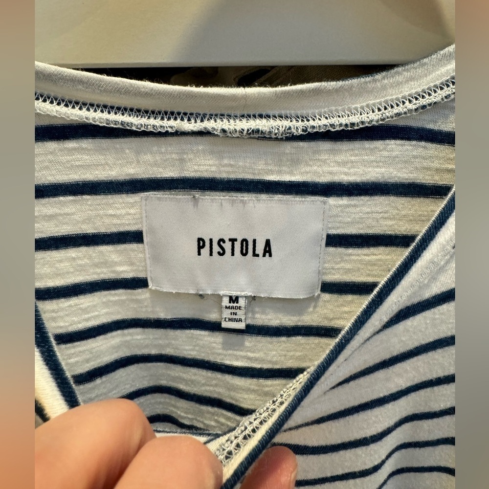 PISTOLA Navy White Striped Batwing Long Sleeved T Shirt Size M - Picture 4 of 7